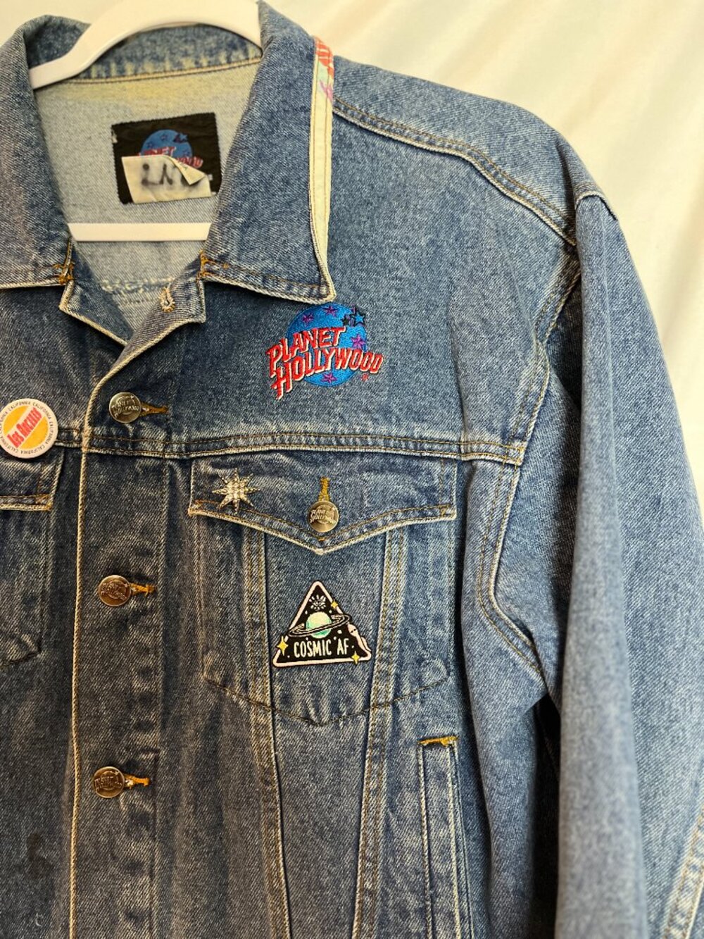 Vintage Planet Hollywood embroidered Jean Jacket Size M - Picture 6 of 8